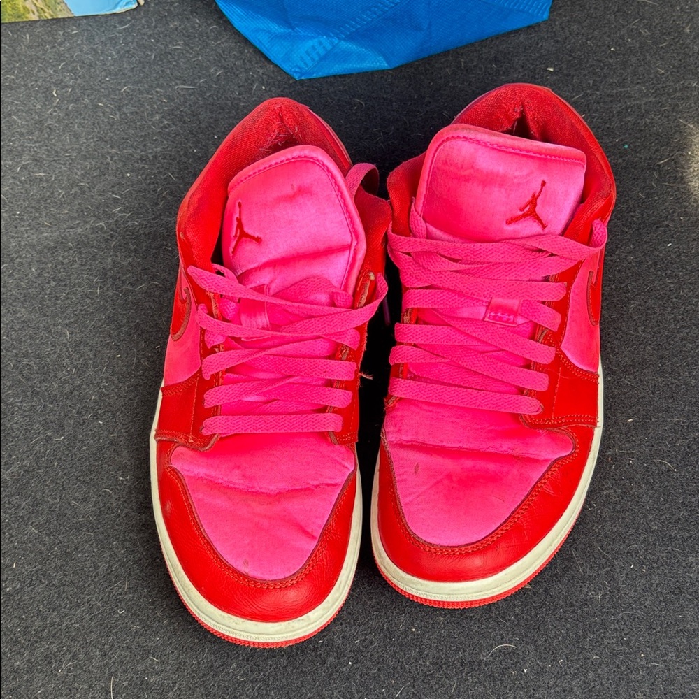 Red and Pink High-Top Sneakers